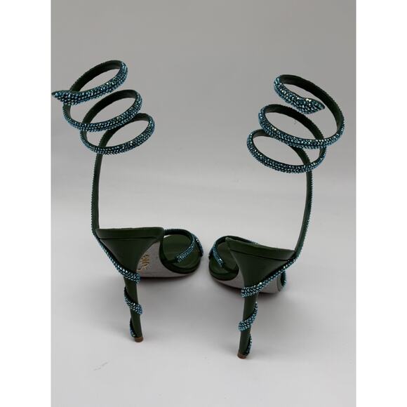 Rene Caovilla Cleo Crystal Embellished 105 Strappy Sandals Green Women's Size 38 - Picture 11 of 16